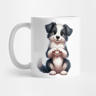 Valentine Border Collie Dog Giving Heart Hand Sign Mug